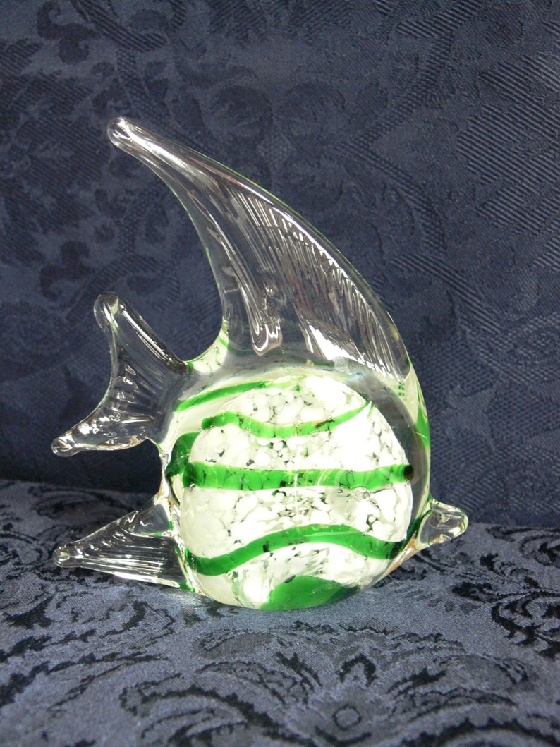Art Glass Fish Paperweight Glass Angelfish Handmade Clear Etsy