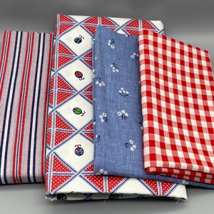 Vintage New Fabric Lot Patriotic Red White Blue, 4 different prints, Crafting & Sewing, Perfect 4th of July Themed Decor, Retro 1970s-80s