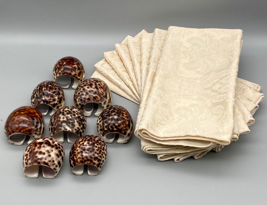 Cowrie Shell Napkin Rings & Damask Cloth Napkins: Boho Table Setting - Etsy