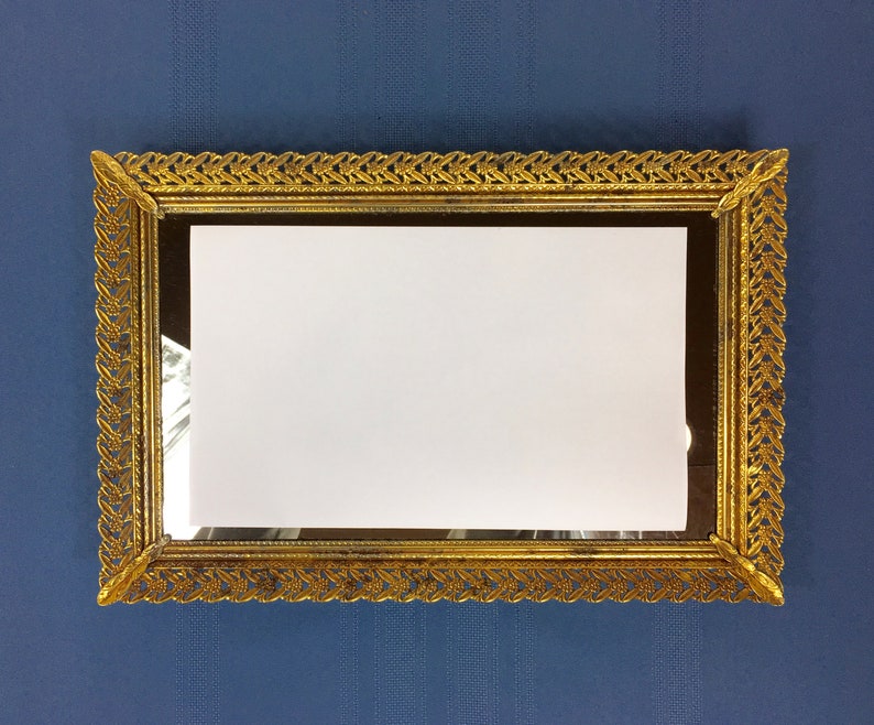 Vintage Vanity Tray Mirror Metal Ornate Gold Tone Frame Mirror Metal Ornate Gold Tone Frame
