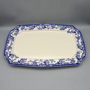 Vintage Spode Delamere Blue XL Platter, Stoneware Transferware Floral Dinnerware