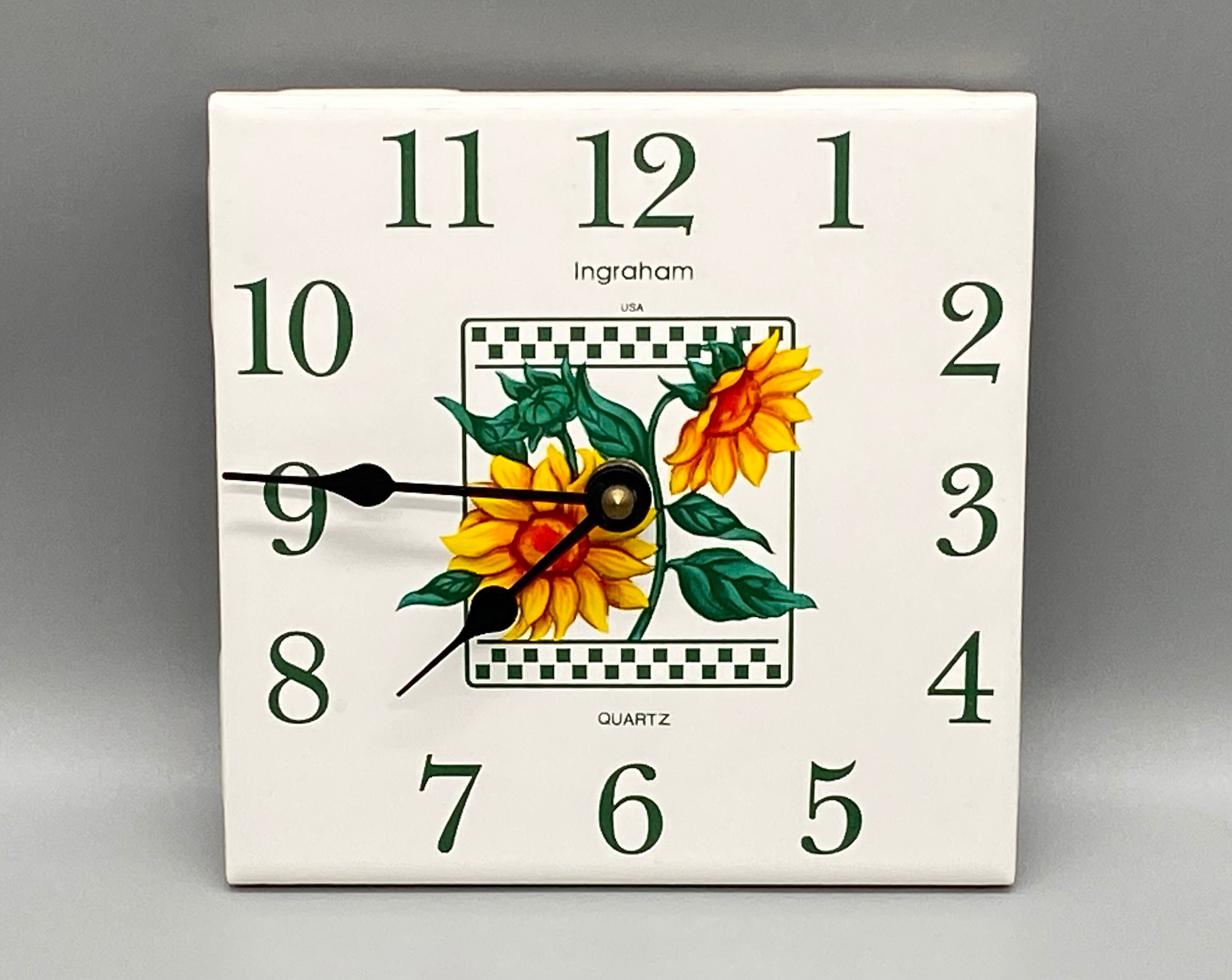 Ingraham USA Sunflower Ceramic Tile Wall Clock Country Etsy
