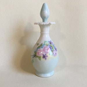 Porcelain Perfume Bottle Hand Painted Signed and dated 1961, Rose & Violet Design, Very Pretty! Excellent Condition,  possibly German