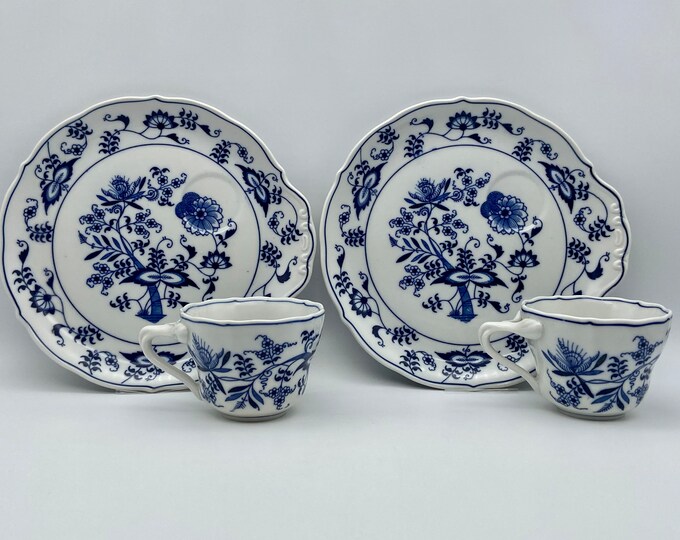 Blue Danube Japan Snack Plates & Cups Set of 2 Each, Blue Onion China ...