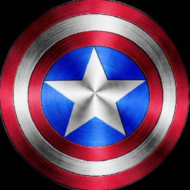 May include: A red, white, and blue circular shield with a white five-pointed star in the center. The shield has a metallic finish.