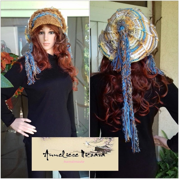 Mujeres Newsboy Cap Crochet / Brim Sombrero en beige, blanco y azul / Mujeres sombrero de ganchillo único / otoño-invierno sombrero / accesorios de mujer