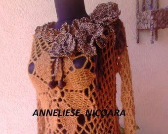 Crochet Bohemian Blouse / Crochet Lace Blouse/Handmade Tunic/Blouse with remouvable flowers/Cover-up Tunic size S-M