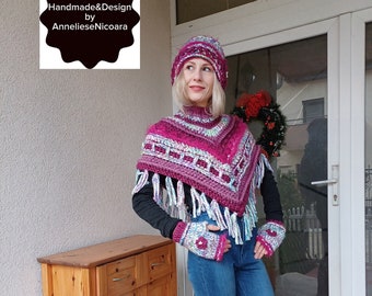 Crochet winter SET /Mini poncho and HAT/Cape and Hat /Winter gifts /Christmas gift