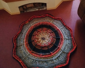 Hand crochet Round RUG/Bohemian Rug/Mandala Rug in rainbow Colors /Vibrant colors RUG/Meditation Rug/Tapestry