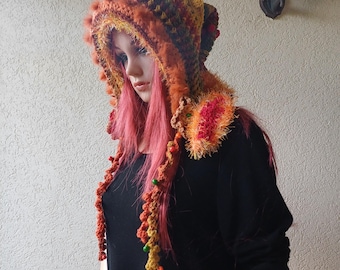 Crochet long tail hat/Pixie Hat/Bohemian hat/Winter hat/Gift for her /Unique