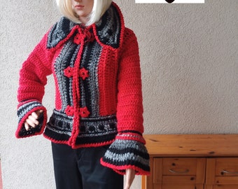 Crochet Jacket size S-M/Wool jacket/Gift for her /