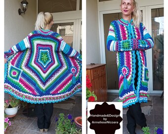 20% discount /   Hand crocheted Women Cardigan/Bohemian Unique Jacket/Colorful ,cozy /Spring Coat