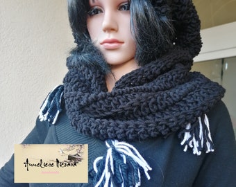 Wednesday Adams Original Wool Snood ( I made this set for the Netflix series) /  Black Snood 100% wool