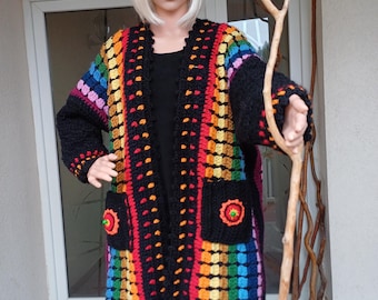 Crochet cardigan/Crochet Coat /Plus size coat /Wool Coat /Winter coat/Gift foe her