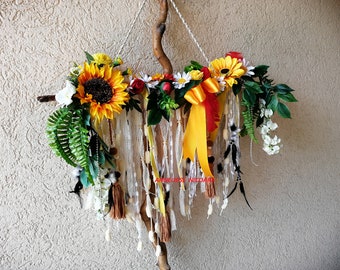 Boho Dreamcatcher/ Floral Dream Catcher | Driftwood Dream Catcher | Sunflower Dreamcatcher/handmade 25"/27"