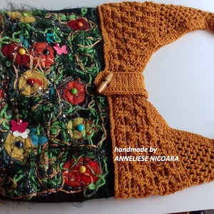 Bolso de crochet de lana loco bohemio único / bolso de hombro holgado y grueso / bolso de yoga hippie gitano para festivales / ropa boho / bolso de mezclilla y lana