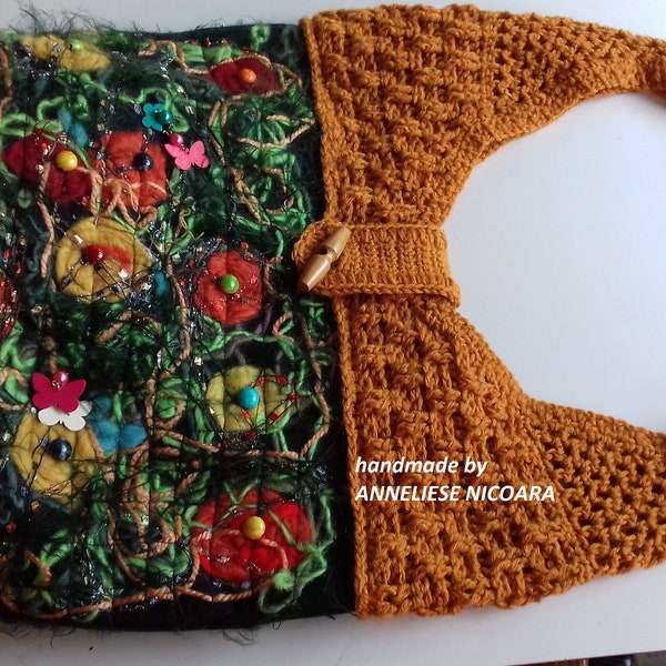 Bolso de crochet de lana loco bohemio único / bolso de hombro holgado y grueso / bolso de yoga hippie gitano para festivales / ropa boho / bolso de mezclilla y lana