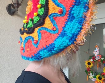 Premium Slouchy Beret/Hand crochet Bohemian Beret/Luxury French Beret/ with  3D flowers/Women's Unique Beret