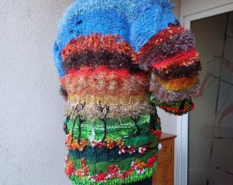 Bohemian Jacket/Knitted and embroidered Jacket /art to wear/Unique and unrepeatable