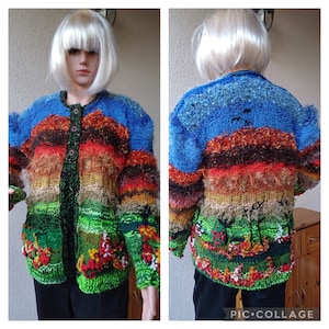 Bohemian Jacket/Knitted and embroidered Jacket /art to wear/Unique and unrepeatable/Plus size