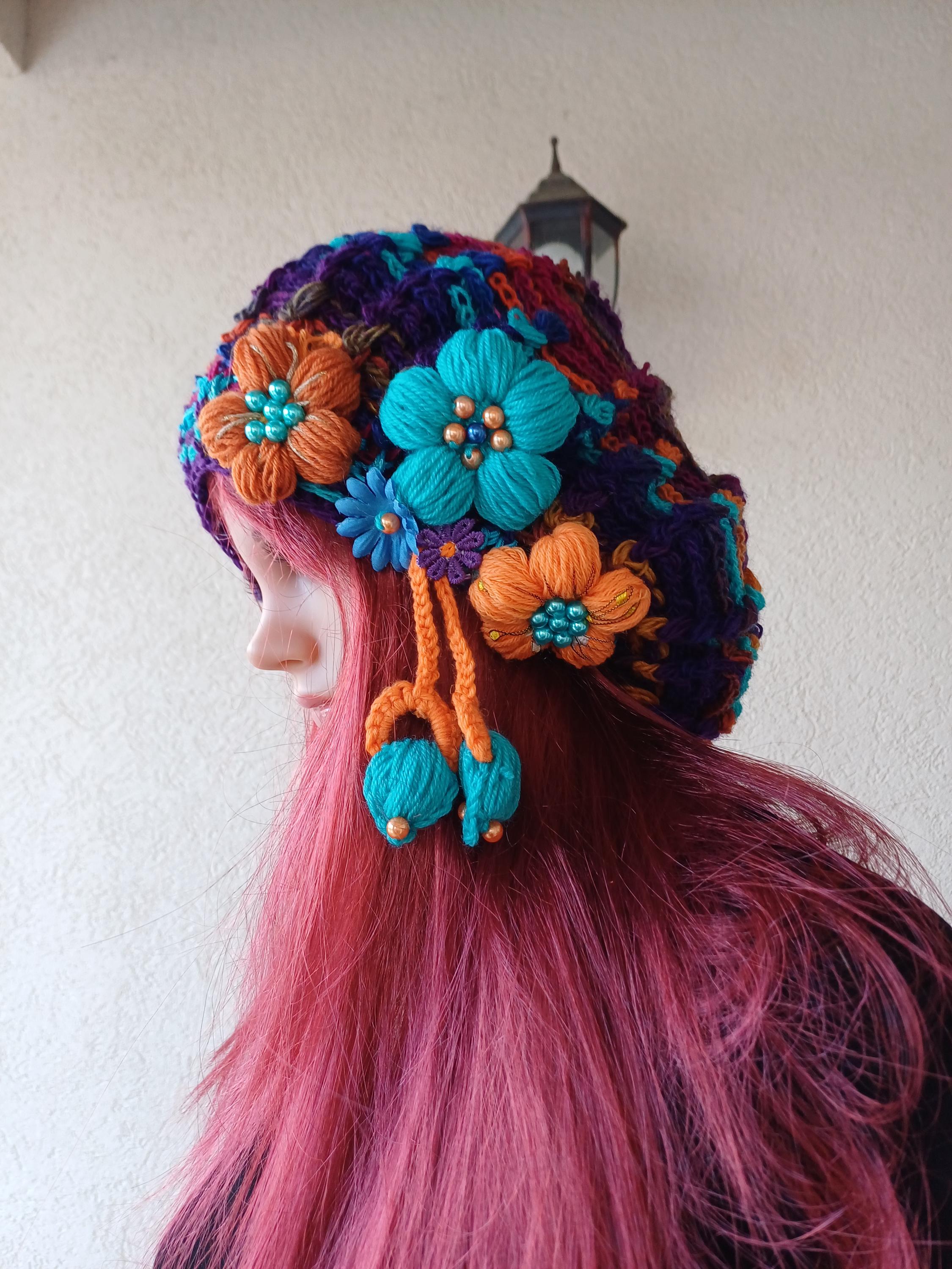 7332 Women Summer French Beret Lady Slouchy Crochet Beret Hats 3d Flower Premium Slouchy Beret/hand Crochet Bohemian Beret/luxury  main image 4