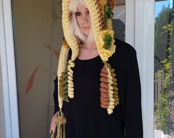 Reserved Alix Dominguez/Long tail hood /Crochet bohemian pixie hood