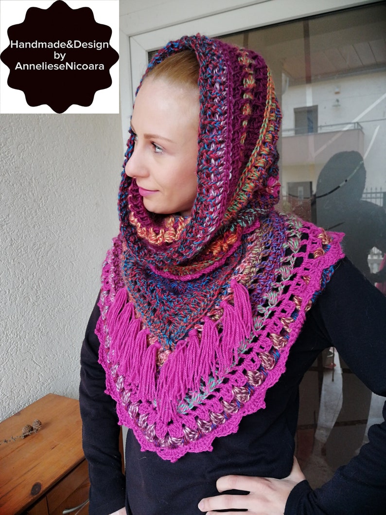 PDF Bandana hooded cowl/hooded Scarf, Crochet Bandana-cowl/wool Hooded ...