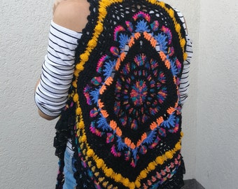 Shawl-Vest/Crocheted Vest-Shawl two in one/Bohemian Shawl-Vest/Boho Hippie Shawl Scarf or Vest/Wearable S to XL size