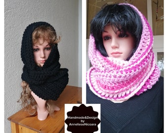 Wednesday Original Wool Snood ( I made this set for the Netflix series) / 2 snoods 1 price /Pink and black wool Snood  /