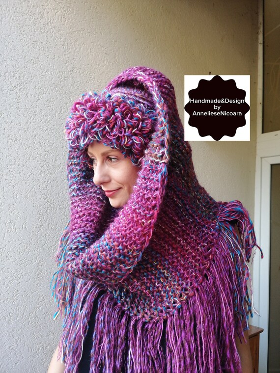 Winter Hat With Earrings and Knitted Infinity Scarf-collar 