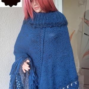 Wool Knitted Winter Poncho With Arm Holes, Heavy Warm Cozy Wool Knitted Winter Poncho With Arm Holes, Heavy Warm Cozy