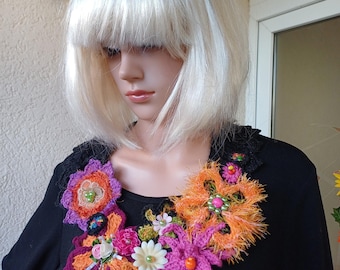 Bohemian crocheted Necklace/Charmed necklace/Gift for her/One of a kind handmade necklace