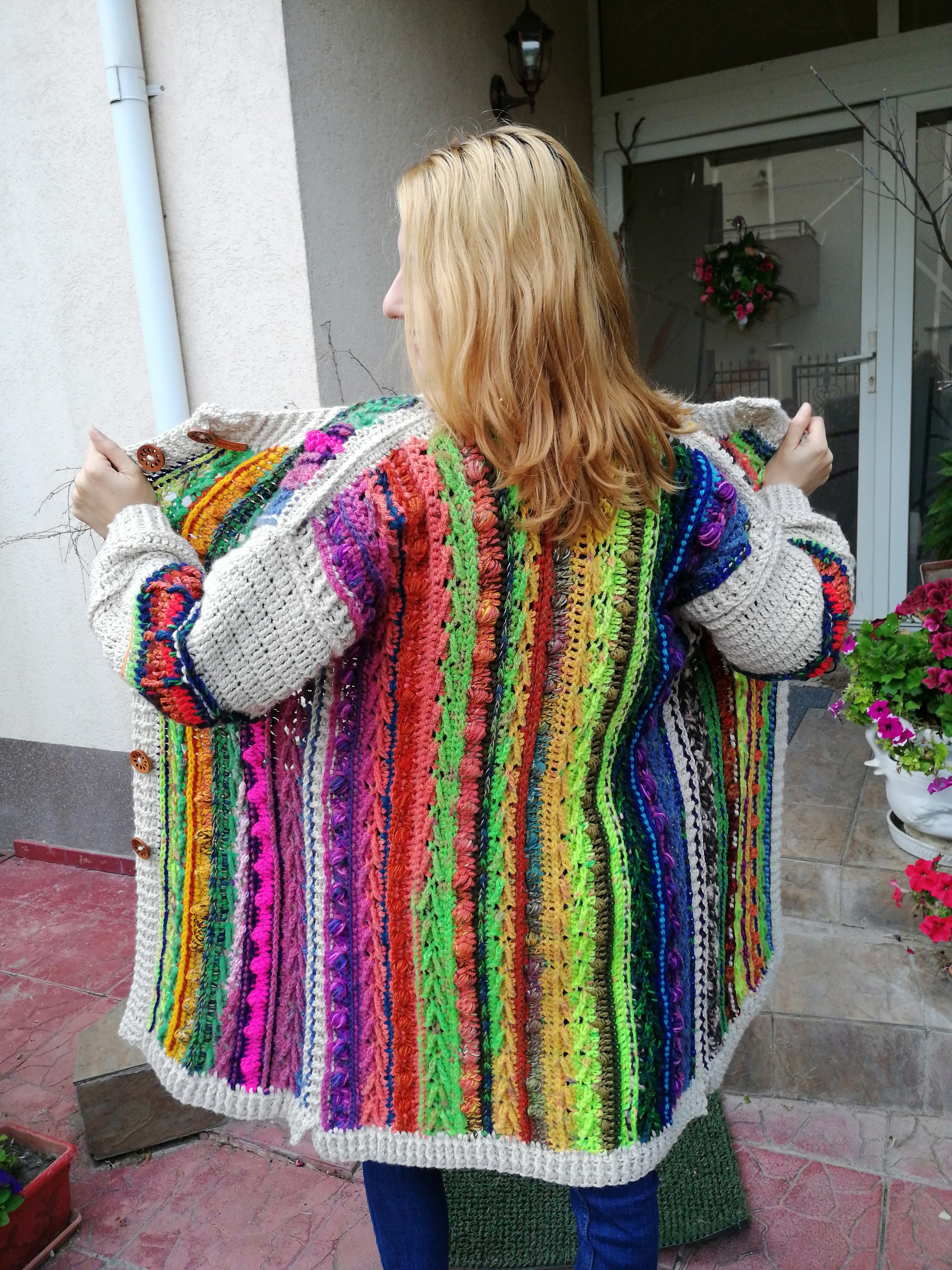 Crochet Coat /women Crochet Cardigan/colorful Handmade Jacket