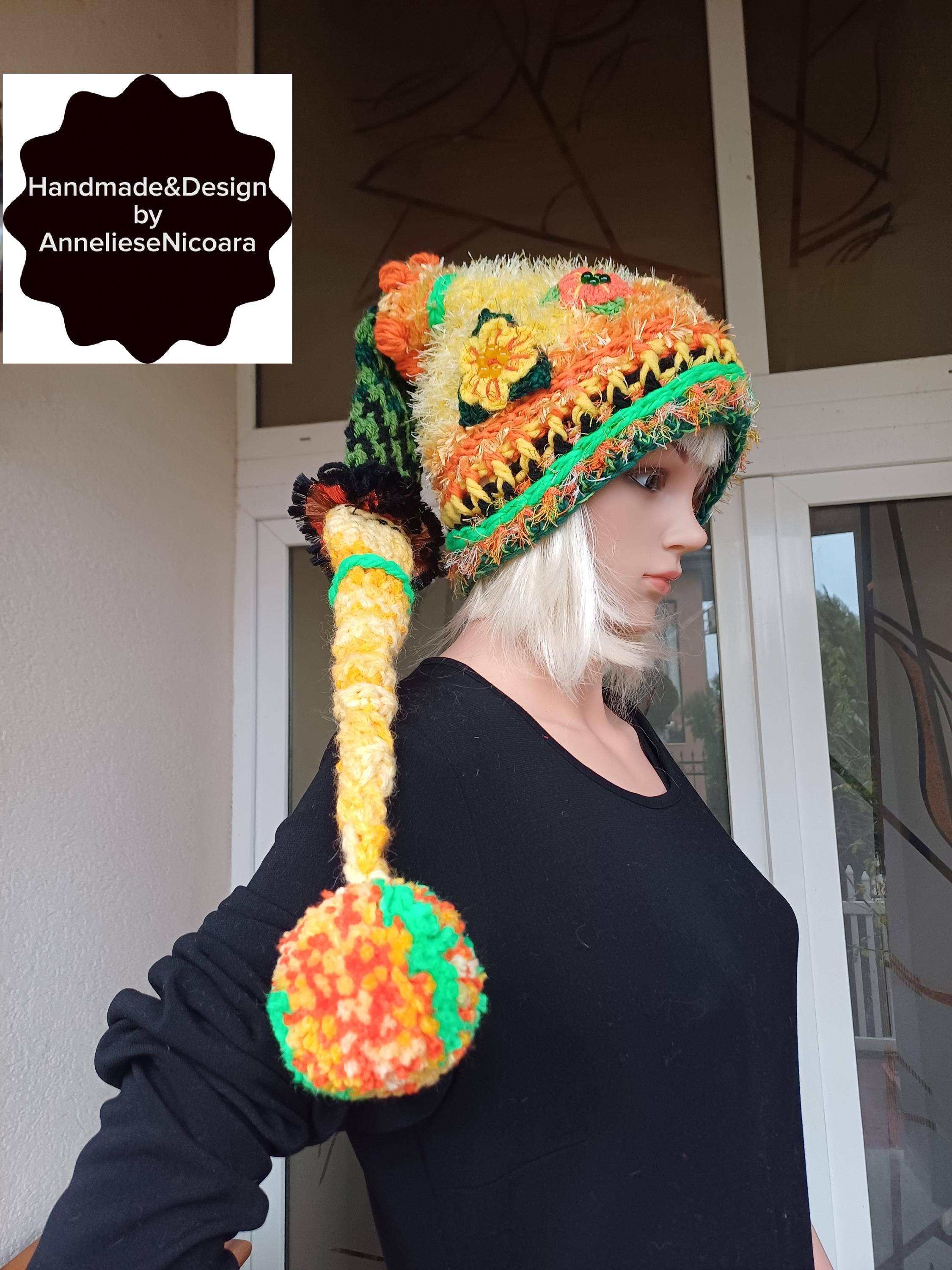 Boho Slouchy Colorful OOAK Handmade Crocheted Versatile Hat Monet main image 4