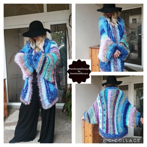 Cocoon Cardigan original and unique design / Crochet cardigan in shades of blue/Bohemian Jacket