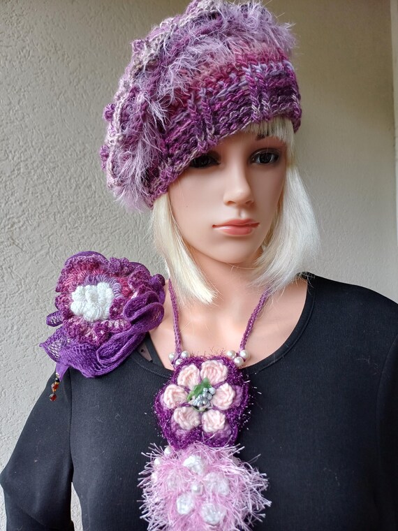 Crochet Beret in Shades of Purple and Lilac/french Beret 