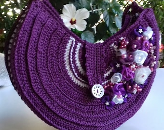 Purple Round Bag - Crochet Top Handles Women's Purse - Crochet Free-form Bag - Young Women's Unique Handmade Purse - Bag Gift For Her