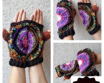 Crochet fingerless gloves/Hand crochet Mittens/Unique design mittens/Women fingerless gloves /Boho