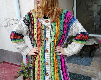 20% discount /Crochet Unique  Coat /Women Crochet Cardigan/Colorful Handmade jacket/Boho jacket/size M to L/Gift for her