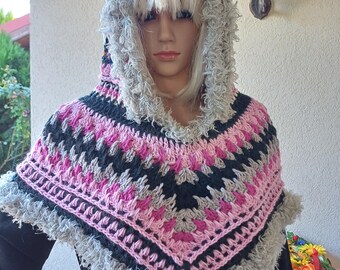 Crochet Hooded  Mini Poncho /Hood  and Cape all in one/Bandana with hood/ Winter Cowl /Hood /Vibrant colors/