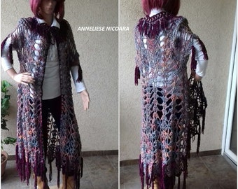 Crochet Lace Coat/Summer Coat /Plus size fringed coat/Unique Design Cardigan/Cover-up