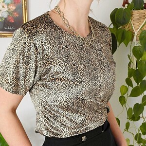 UK10 Leopard Print Top, 90s Velour T-shirt, Animal Print Top UK10 Leopard Print Top, 90s Velour T-shirt, Animal Print Top