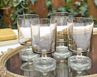 Smoked Wine Glasses, Smokey Grey Glassware, French Wine Glasses, Luminarc Glassware, 1970s Drinking Glasses, Retro Barware Set of 4