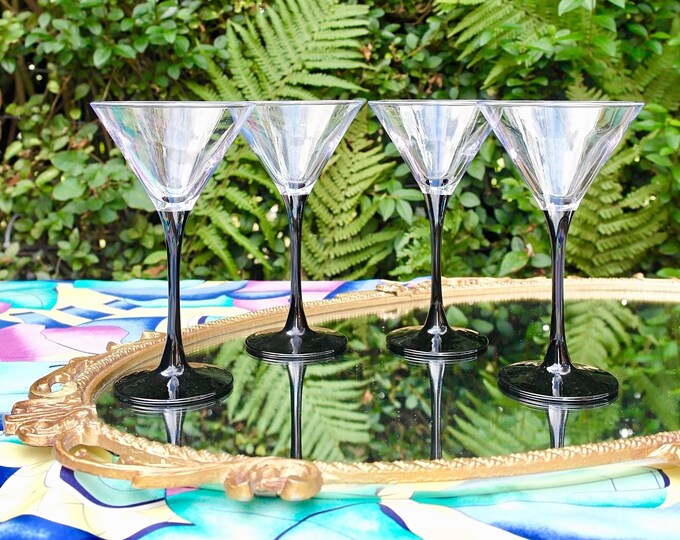 Black Stem Martini Glasses Vintage Cocktail Glasses French Etsy