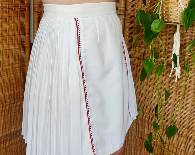 Vintage Tennis Skirt, White Pleated Skirt, Retro Mini Skirt, 1970s