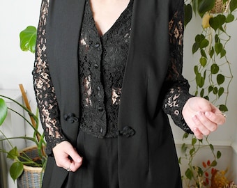 Black Dressy Lace Silk Blend Waistcoat With Tassel Trim One Size Regular UK 10 16 Etsy Canada