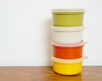 Vintage Tupperware Set 1970s Tupperware Containers Coloured Plastic Storage Pots Vintage Picnic Food Containers Made in Britain Set of 4
