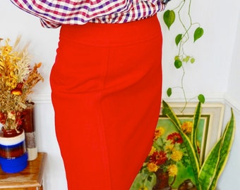 Red Winter Skirt, UK12 Preppy Vintage Skirt, 90s Vintage, Secretary Skirt, Short Red Skirt, Vintage Winter Clothing, Size Medium
