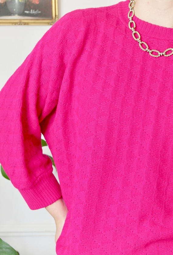 Neon Pink Jumper, Pink Knit Sweater, Preppy Vintag