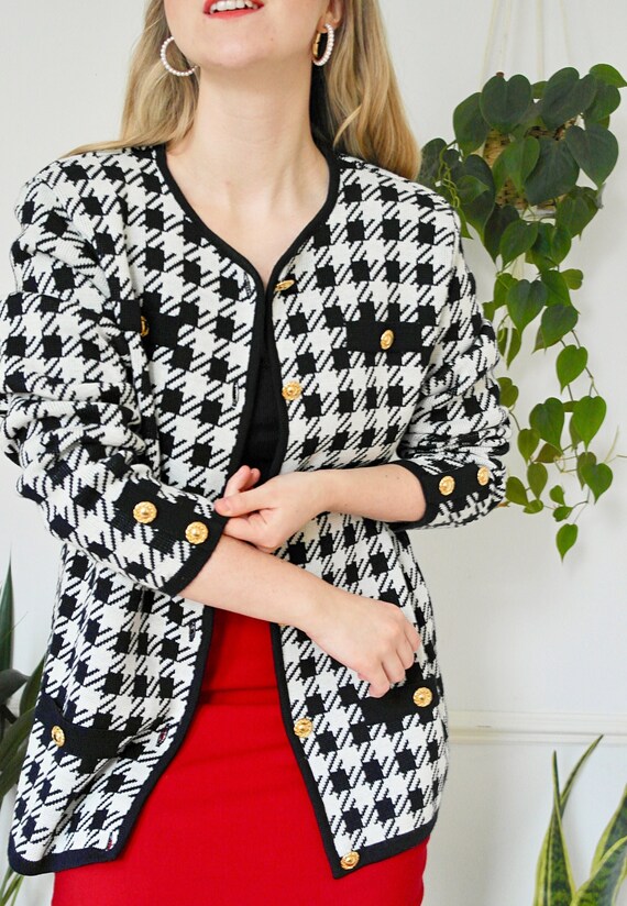 UK12 Houndstooth Cardigan 1980s 